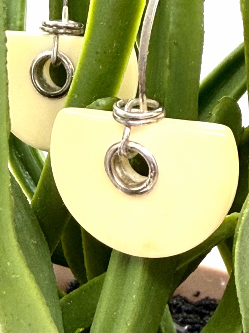 Handmade Tagua Nut Half Moon Drop Earrings with Sterling Silver